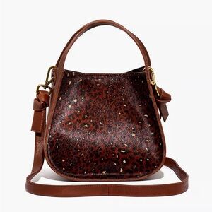 MADEWELL The Sydney Brown Leather Calf Hair Leopard Crossbody Shoulder Bag